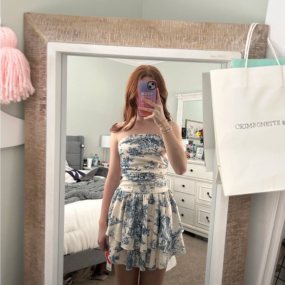 Blue and White toile de jouy Strapless Dress - Picture 11 of 11